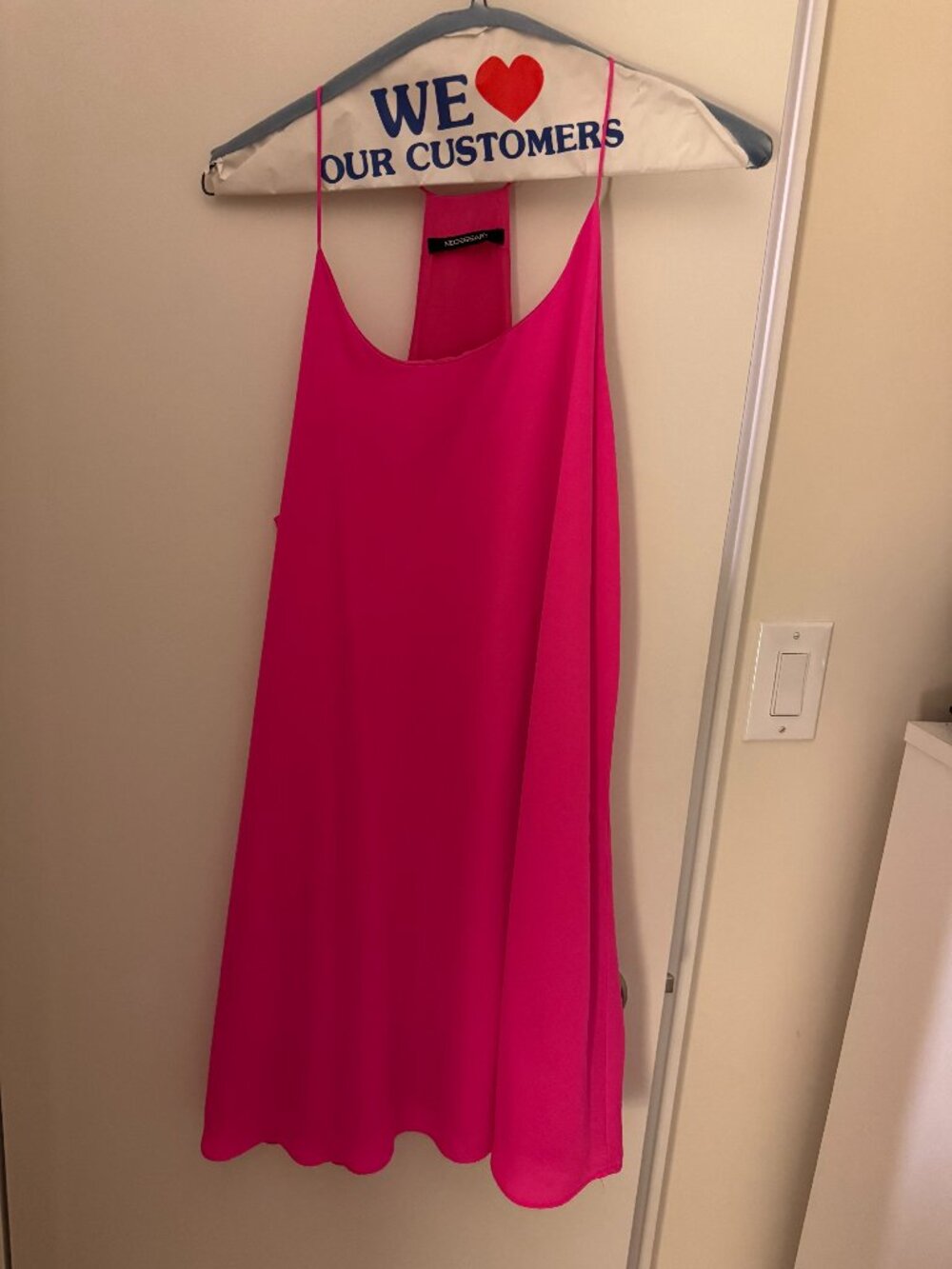 Neon Pink Sleeveless Strappy Dress; size Medium